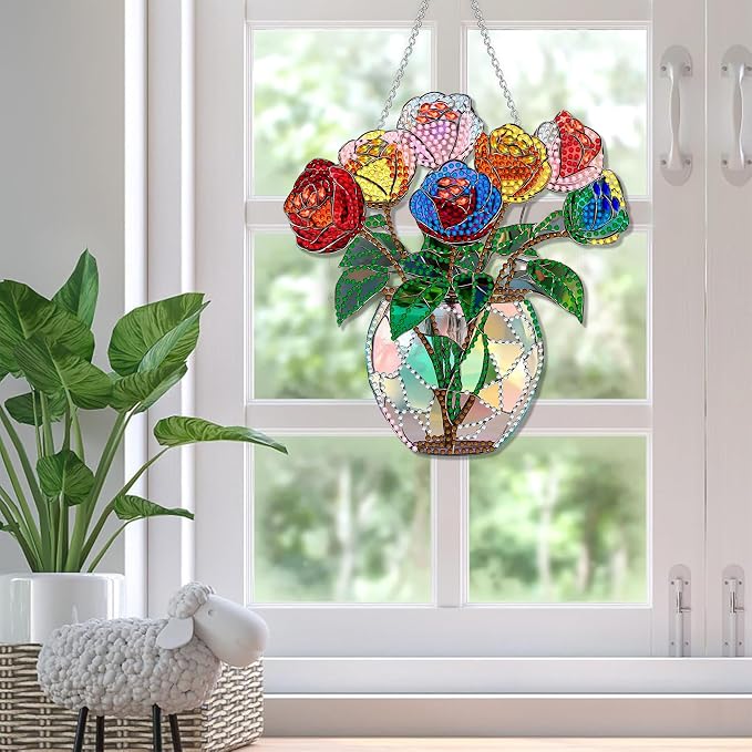 SKRYUIE Flower Hanging Pearl Diamond Art Kits for Adults Suncatcher A11