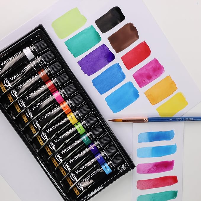 Pointer Premium Watercolor Palette Paint Set – Artist Quality, Ideal for Painting, Sketching, Coloring Craft Projects, School, and Everyday Creative Art Fun, 0.4 fl oz Tubes With 12 Vibrant Colors