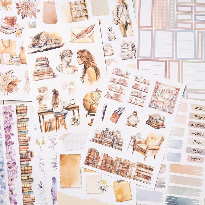 YagCu Journaling Sticker Book, Reading and Writing Scrapbook Stickers, Junk Journal Supplies, Pre-Cut Aesthetic Scrapbooking for Women, Collage Decorative Ephemera Bullet Planner DIY Arts