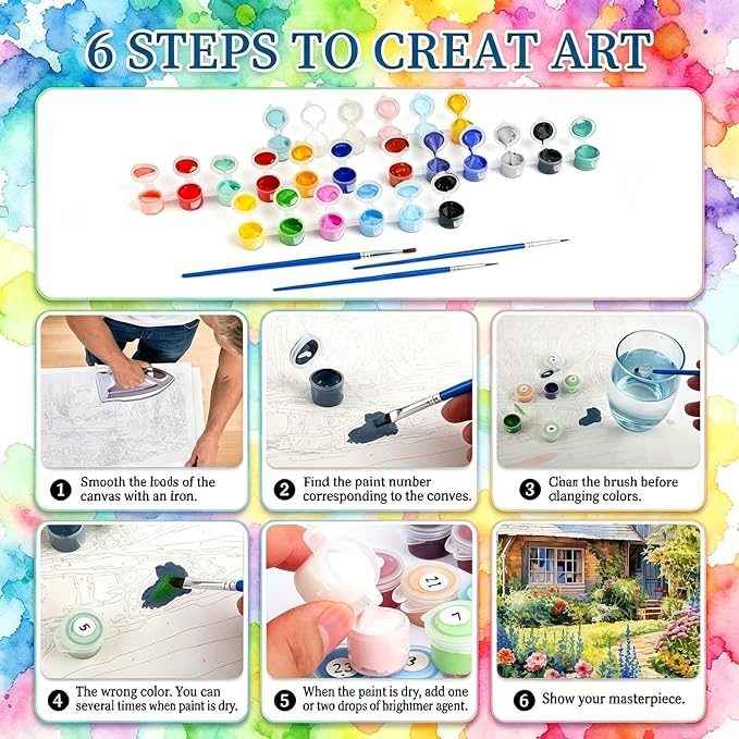 YarnWhimsy House Paint by Numbers for Adults, Paint by Number 16x16 inch | Landscape Paint by Numbers Kit for Adults, Scenery Acrylic Painting by Numbers for Gift Home Wall Decor (without Frame)