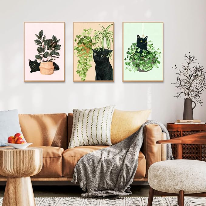 6 Pack Paint by Numbers Kit for Adults & Beginners, Black Cat & Green Plant | Paint by Number Kits on Canvas without Frame, 8x12 Inch, DIY Painting Kit for Home Wall Decor, Gifts for Women & Men