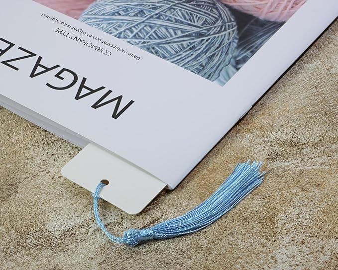 Kraft Paper Book Page Marks 25Pcs Unfinished Blank Craft Cardstock Page Marker with 25Pcs Colorful Silky Tassel for Christmas Gift Stocking Stuffer Present Tags and DIY Projects (White)