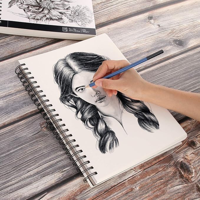 AGPTEK Sketch Book, Art Sketch Book 9''X12, 2 Packs | ( 68lb/100g), Spiral Bound with Easy-to-Remove Pages, Great for Artists, Writers & Illustrators