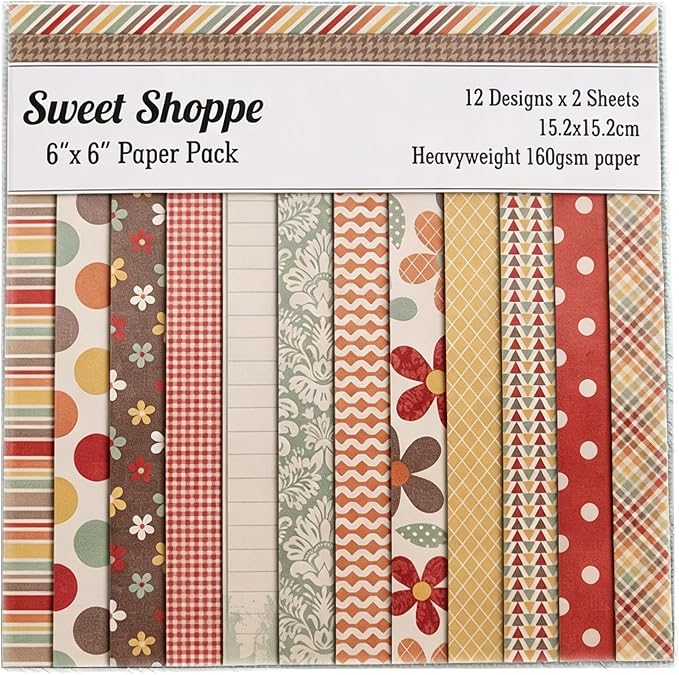 24 Sheets 6"x6" Vintage Sweet Shoppe Scrapbook Paper - Single-Sided Pattern Decorative Paper | Scrapbook Supplies & Card Making Supplies for DIY Album, Hand Account & Travel Diary Craft Projects