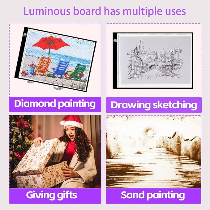 DNSGOOR 244Pcs Diamond Art Accessories Kit with A3 LED Light Pad