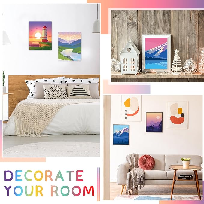 Chuangdi 10 Pcs Landscape Pre Drawn Canvas for Painting Pre Printed Paint and Sip Party Supplies 8 x 10 Inch Stretched Outline Board Painting Kit for Adults Beginner Artist DIY