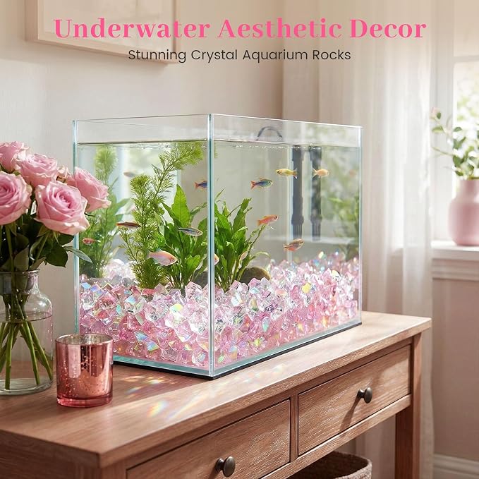 DOMESTAR 150 PCS Iridescent Fake Ice Rocks, Pink and Clear Acrylic Crystals