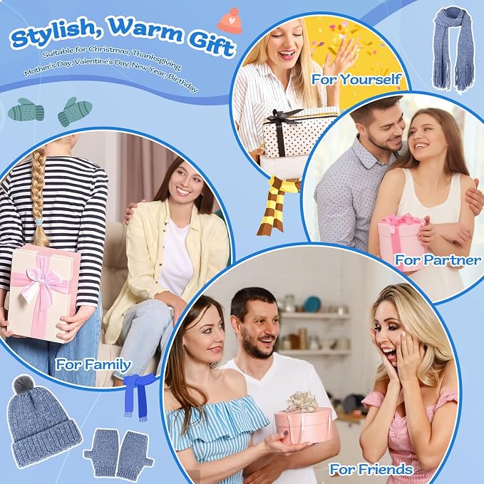 Coopay Knitting Kit for Beginners, Hat Scarf Glove Knitting Kit w/Guide | Learn to Knit Hat Scarf Glove, Knitting Starter Kit for Adults w/ 6pcs Yarn, w/Step-by-Step Tutorial, 4PCS Knitting Needles