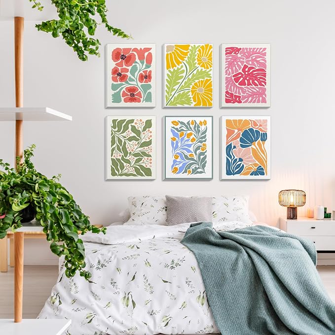 RoundFunny 12 Set Paint by Numbers Kit for Adults Flowers Painting 8x10 | with Wooden Frame Easel Acrylic Paints Brushes Watercolor Oil, DIY Stress Relief Paint by Number for Beginner Home Wall Decor