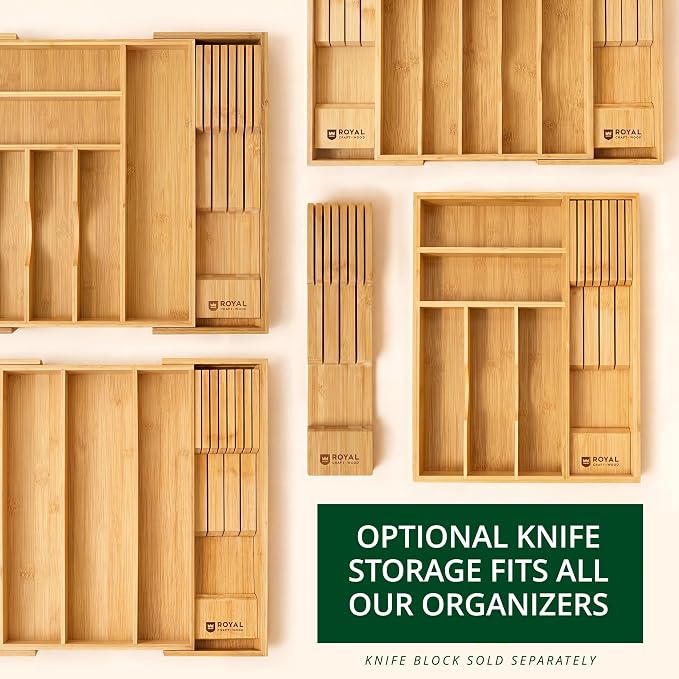 ROYAL CRAFT WOOD Luxury Bamboo Kitchen Drawer Organizer - Silverware Organizer, Utensil Holder & Cutlery Tray Drawer Dividers for Flatware (9 Slot, Natural)