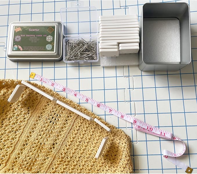 Svartur Knit Blocking Pins Kit, Includes 20 Knit Blocking Combs, 100 T-pins for Blocking Knitting Crochet, Needlework Projects, Knitting Block Tool for Blocking Mats, White