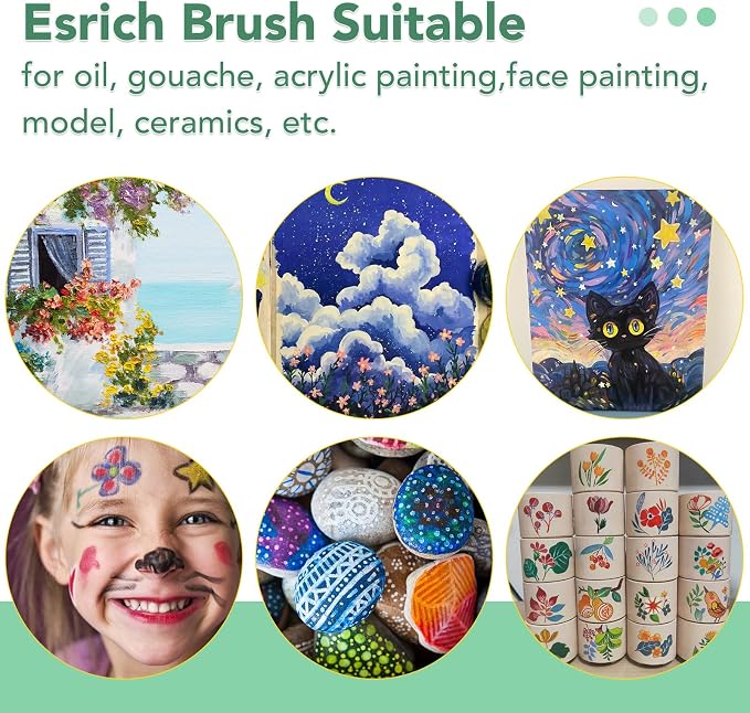 ESRICH 240PCS Paint Brushes, Paint Brush for Acrylic Painting | Artist Paintbrushes for Oil Watercolor, Body Face Rock Canvas, Small Paint Brushes for Kids, Green