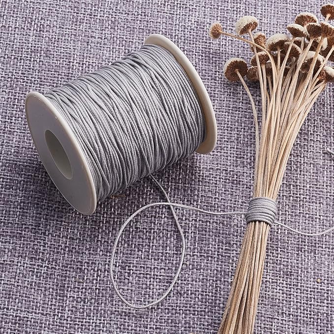 PandaHall 1 Roll 1mm Waxed Cotton Cord Thread Beading String 100 Yards per Roll Spool for Jewelry Making and Macrame Supplies Grey