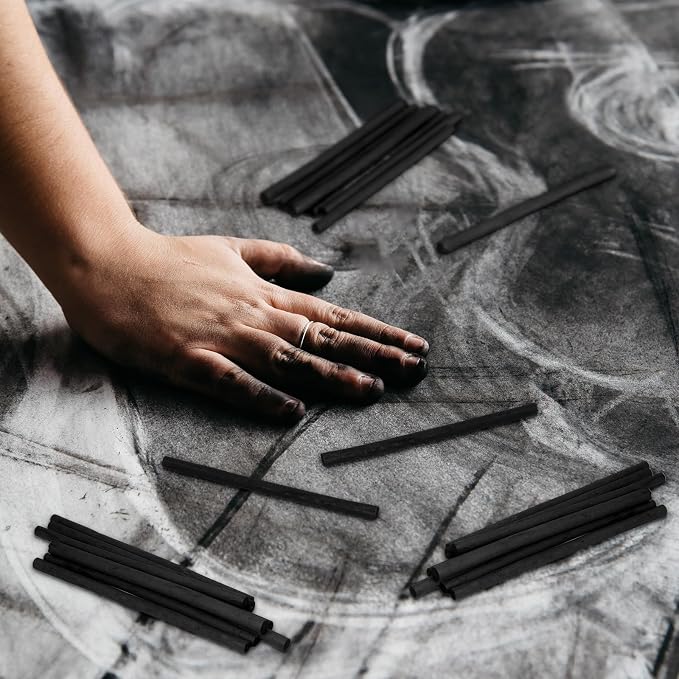 Gueevin 60 Pcs Soft Willow Charcoal Sticks Drawing,2-4mm,4-5mm,5-7mm,7-9mm | For Artists Beginners Students, Vine Charcoal Bulk for Sketching Shading Fine Art, Assorted Sizes, Back to School Gifts