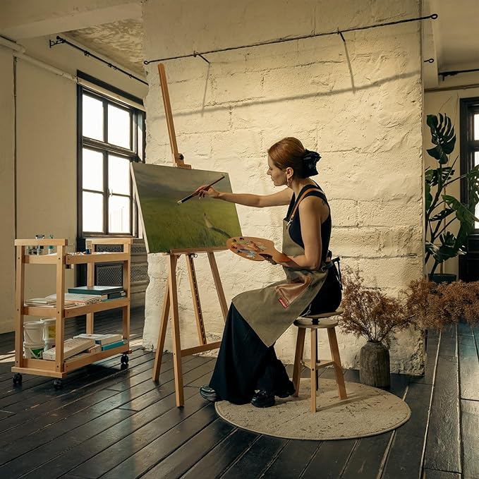 MEEDEN Painting Wooden Art Easel: Solid Beechwood, Hold Canvas up to 43" | Adjustable Height from 57"-76" for Studio Gallery, Multiple Work Angles A-Frame Easel for Adults Artists Beginners, Natural