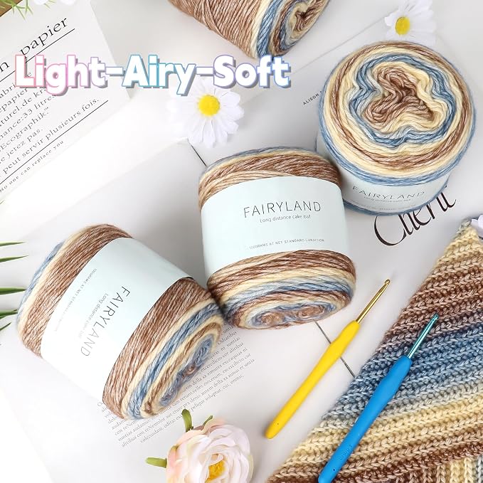 Katech Fairyland Yarn for Crocheting Knitting-4 Packs Gradient Cake Yarn | 100g/3.52 oz-DK Light Weight #3-60% Cotton 30% Acrylic 10% Wool-Perfect for Scarves, Shawls, Blankets and Garments(A)