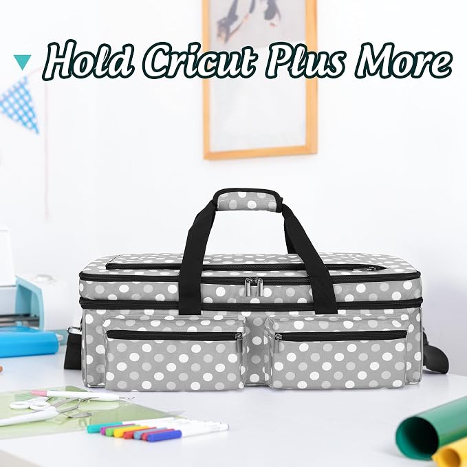 LUXJA Double-layer Bag for Cricut Explore Air (Air2) and Maker, Gray Dots