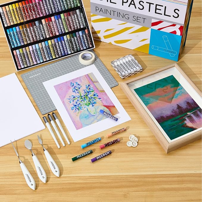 MEEDEN Soft Oil Pastels Set: 102Pcs Oil Pastel Kit with All-in-One Art Tool | Oil Pastel Crayons with 72 Colors & 6 White Pastel, Oil Paper, Palette Knife, Masking Tape, Art Supplies for Artists Adults