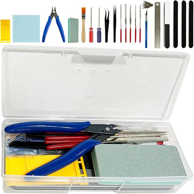 Modeler Basic Tools Kit Hobby Building Tools with Plastic Case Miniature Handmade Craft Tools Set for Beginners Hobby Building Gundam Model DIY Tool Kit for Dollhouse Miniature Building
