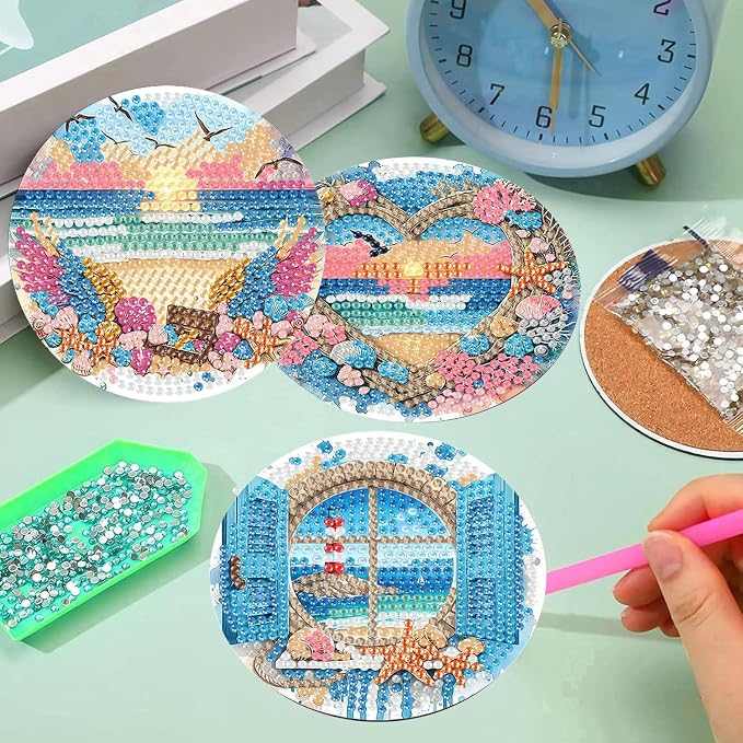 8 Pack Diamond Art Coasters Kits for Adults - Diamond Painting Coasters Kit