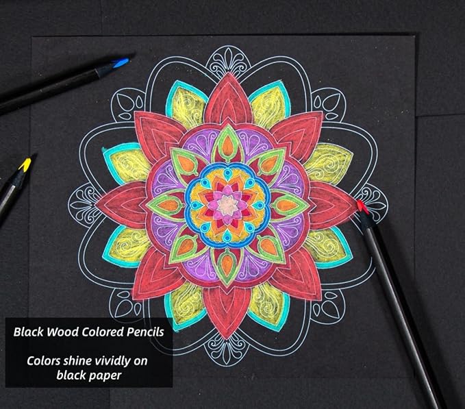 H & B 120 Colored Pencils Set for Adults with 3-Color Coloring Book & Case | Artist Soft Oil-Based Cores, Black Wood, Mandala Coloring for Stress Relief, Portable Drawing Kit with Sharpener & Eraser
