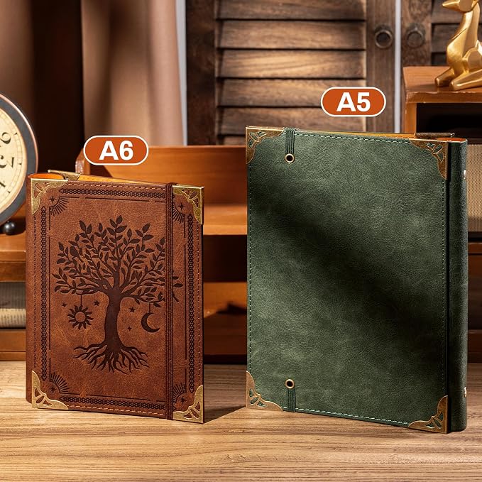 Ovesmusl PU Leather A6 Binder 6 Ring Mini Journal Cover Binder 5.5”x7.5”
