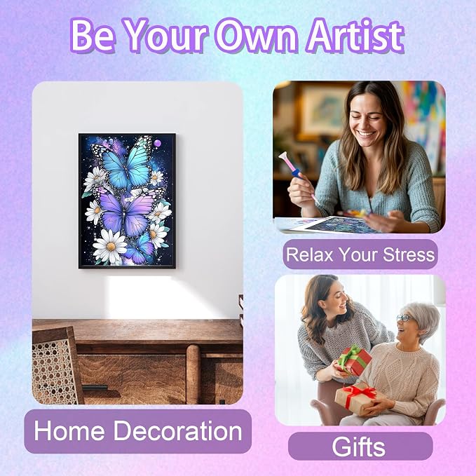 Ycydilirab Butterfly 5D Diamond Painting for Adults-Flower Diamond Art,Butterfly Gem Painting Perfect for Relaxation and Home Wall Decor 12x16inch