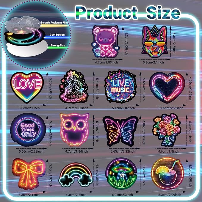 Water Bottle Stickers 300 Pcs Cute Cool Neon Sticker Packs, Classroom Rewards Prizes for Kids, Waterproof Vinyl Stickers for Water Bottles Laptop Scrapbooking Skateboard Journal Guitar Suitcase etc