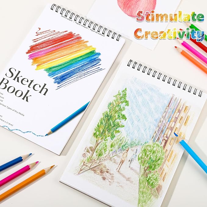 4 Pack Small Sketch Books for Kids, 5.5 × 8.5 in Spiral Bound, 100gsm Paper | Acid-Free 68lb Paper, Spiral Design, for Pencils Charcoal & Crayons, Ideal for Travel Sketching& Back To School Gifts