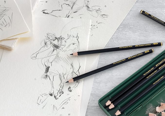 Faber-Castell Pitt Graphite Matte Pencil Set, Metal Tin of 6 Graphite Pencils, Sketching and Drawing Pencil Set (B, 4B, 6B, 8B, 10B, 12B)