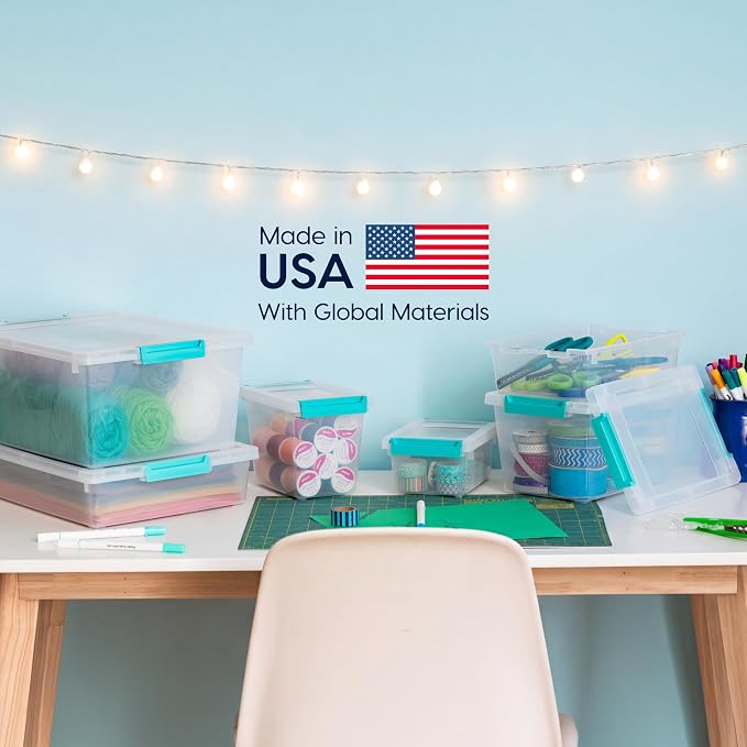 IRIS USA Storage Bins with Lids |Made in USA| 2 Qt Tall - (6-Pack) - Clear | Sensory Craft Organizers, Plastic Clip Box Totes, Flat Containers for Organizing Paper, Office, Art & Study Supplies