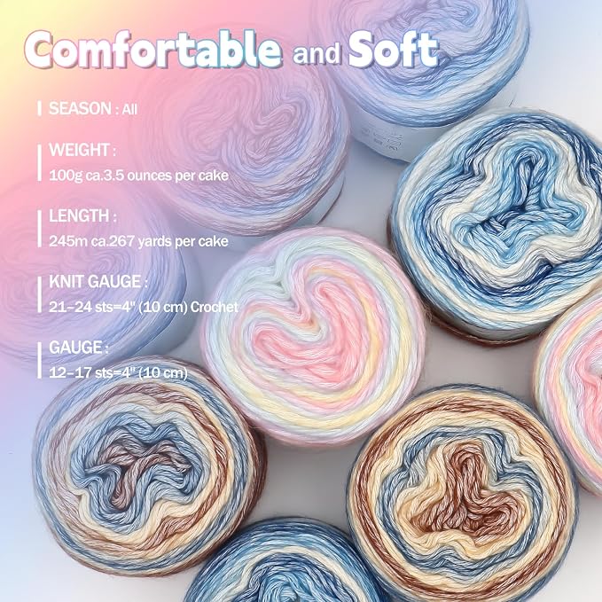 Katech 4 Pack Ombré Yarn for Crocheting-Gradient Cake Yarn for Knitting | 100g/3.52 oz,60% Cotton 30% Acrylic 10% Wool-Multicolor Soft Cotton Crochet Yarn for Scarves, Shawls, Blanket and Garments(G)