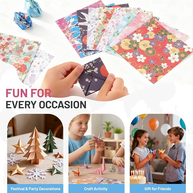 AluAbi 500pc Japanese Origami Paper Kit for Kids 5-12
