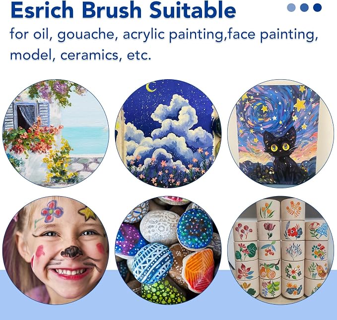 ESRICH 240PCS Paint Brushes, Paint Brush for Acrylic Painting | Artist Paintbrushes for Oil Watercolor, Body Face Rock Canvas, Small Paint Brushes for Kids, Black