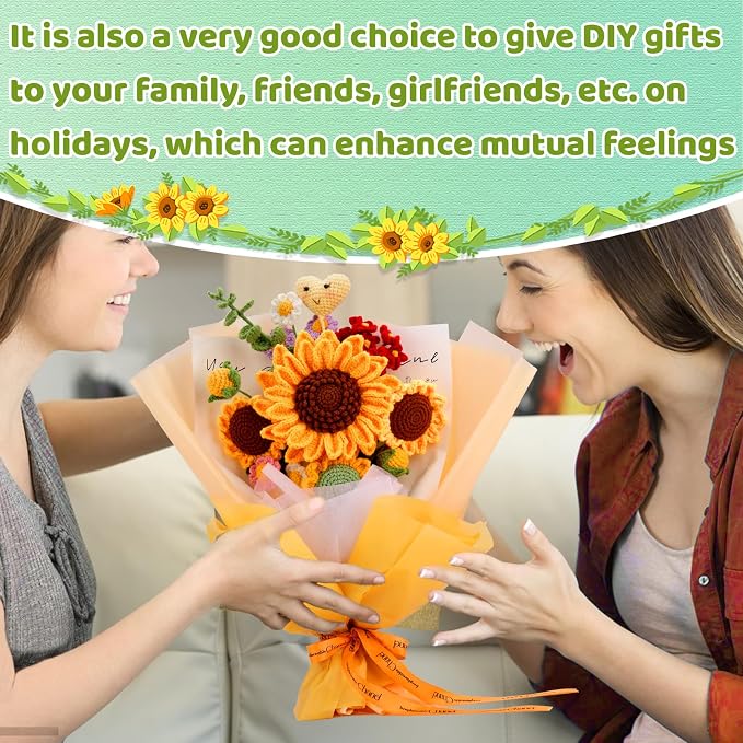 Iuuidu Crochet Kit for Beginners, Sunflower Crochet Flower Bouquet Kit