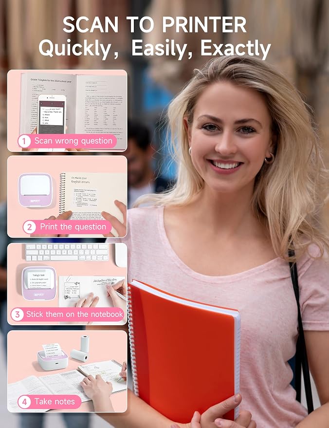 iDPRT Sticker Printer, Portable Sticker Maker Machine, Mini Inkless Bluetooth Thermal Printer for iPhone & Android, Pocket Printer for Labels, Barcodes, DIY Journaling, Kids Gift, Pink