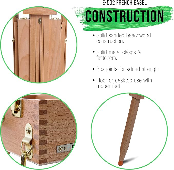 U.S. Art Supply Small Wooden French Style Field & Studio Sketchbox Easel | Art Easel for Adults, Drawer, Palette - Adjustable Wood Tripod Stand, Portable Artist Table For Painting, Sketching