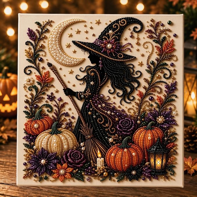 Halloween Ghost Pearl Diamond Art DIY Kit 3D Diamond Painting (Witch)