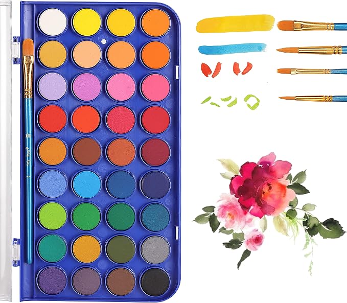 Mr. Pen- Watercolor Paint Set, 40 pcs, 36 Colors, Watercolor Paints, 4 Brushes, Non-Toxic Watercolor Paint, Portable Watercolor Set, Water Colors for Adults, Kids (Pack of 2)