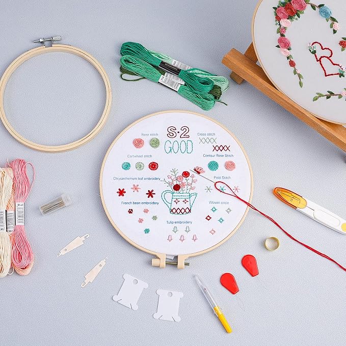 Caydo 6 Pieces Embroidery Hoops with 16 Pieces Needles, 3 Inch to 10 Inch | Cross Stitch Hoop Small Embroidery Hoop Set for Embroidery, Punch Needle, Craft Sewing and Ornaments