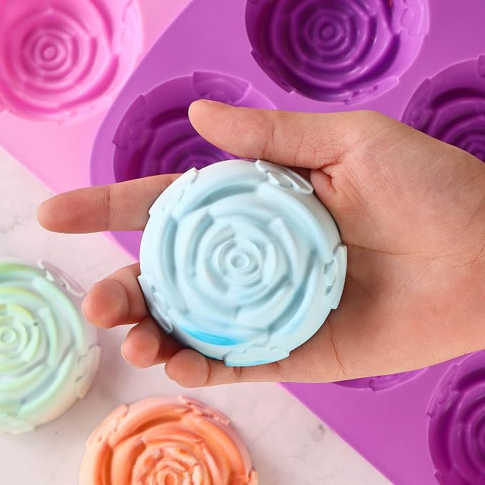 Lerykin Rose Silicone Molds - 2 Pack Handmade Large Rose Flower Soap Mold - Food Grade DIY Bar Mould for 3D Soap, Mousse, Muffin, Cake, Chocolate, Jelly, Resin, Candle - Just Pop Out & Dishwasher Safe