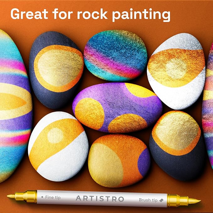 ARTISTRO 12 Gold Dual-Tip Acrylic Paint Marker Pens for Drawing | For Fabric, Rock, Glass, Wood, & Molds, Arts & Crafts Gift for Adults, Teens, & Kids, Classroom Must Haves & School Supplies