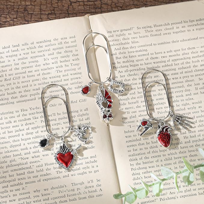 Gothic Paperclip Metal Bookmark - 3 Pcs Goth Paper Clips Planner Accessories Book Mark Gifts Large Unique Aesthetic Page Markers for Reading Lover Women Girl Bookish Birthday School Office