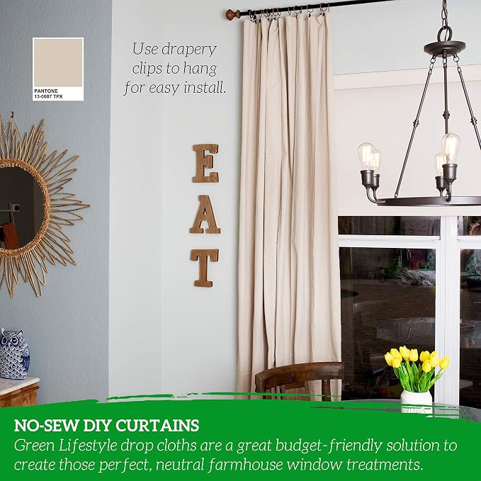 GREEN LIFESTYLE All Purpose Canvas Drop Cloths - Drop Cloth for Painting, Floor Cover, Heavy Duty Protection for Furniture & Surfaces, Reusable Painters Canvas Tarp for Renovation & Home (20x20)