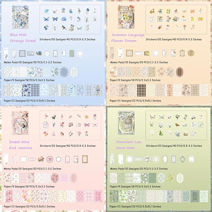 400Pcs Vintage Scrapbook Paper Floral Scrapbook Supplies Junk Journal Stickers Journaling Supplies for Bullet Journaling, Retro Crafts, Planner, Collage Card Album