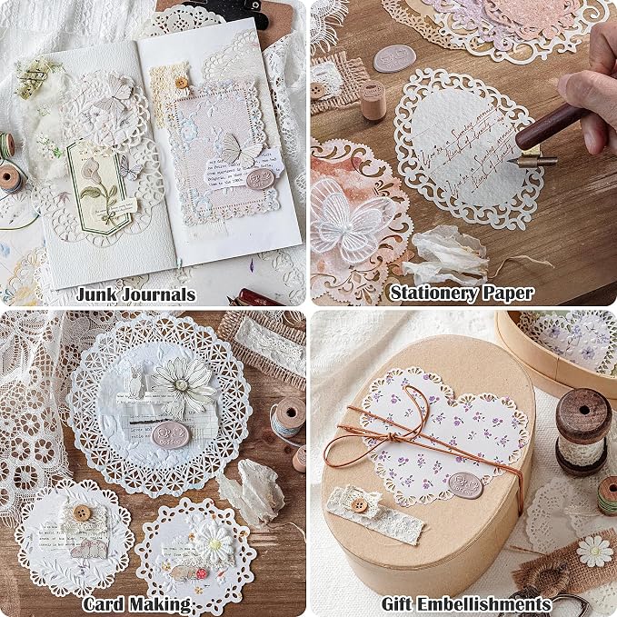 84 Sheets Lace-Edged Scrapbook Paper, 6 Themes Embossed Scrapbooking Paper