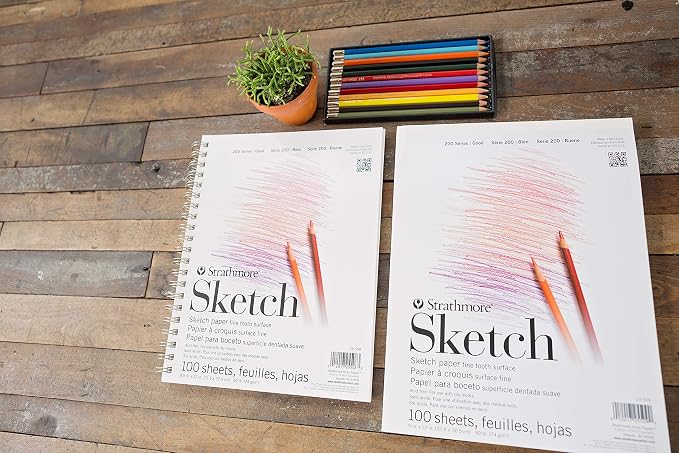 Strathmore 200 Series Sketch Pad, 9x12 inch, 100 Sheets, Tape Bound - Artist Sketchbook for Drawing, Illustration, Art Class Students (Pack of 12)