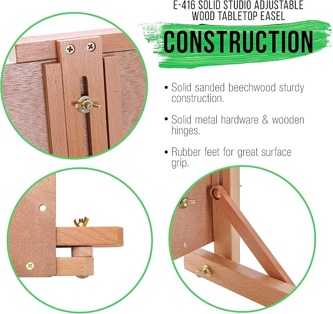 U.S. Art Supply Solid Wooden Tabletop Easel - Artist Studio Desktop