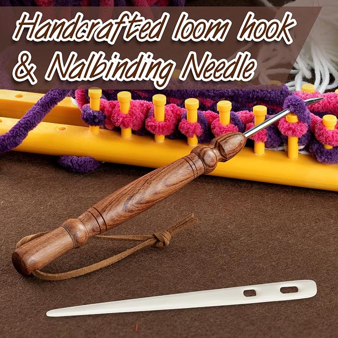 Savina Set 2 Knitting Loom Hook & Bone Nalbinding Needle - Multipurpose Weaving/Knitting/Stitching Needles for DIY & Crochet