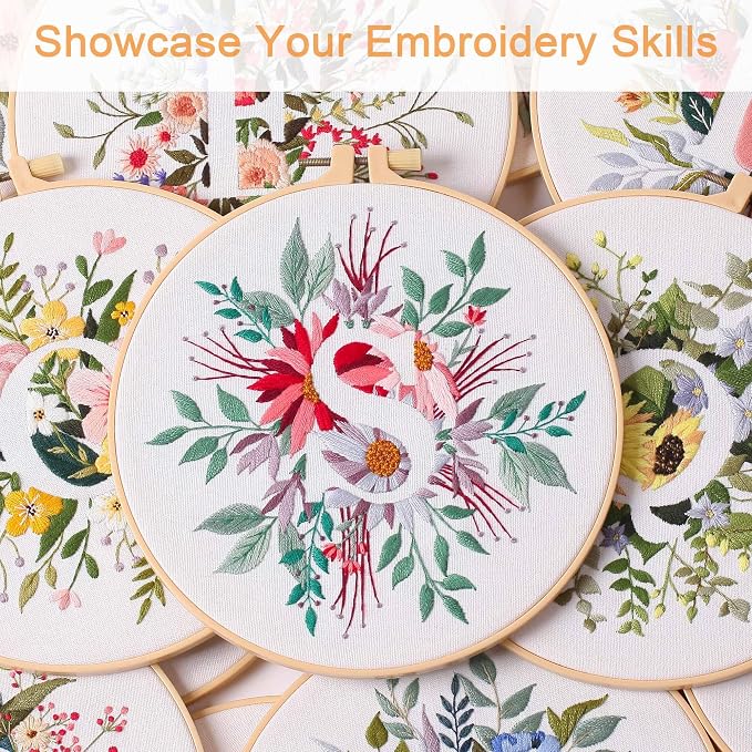 Harimau Letter Pattern S Embroidery Kit for Adult Beginners, Complete Starter Pack with 1 Hoop, Needles, Instruction Guide & Embroidery Stitch Video Tutorials